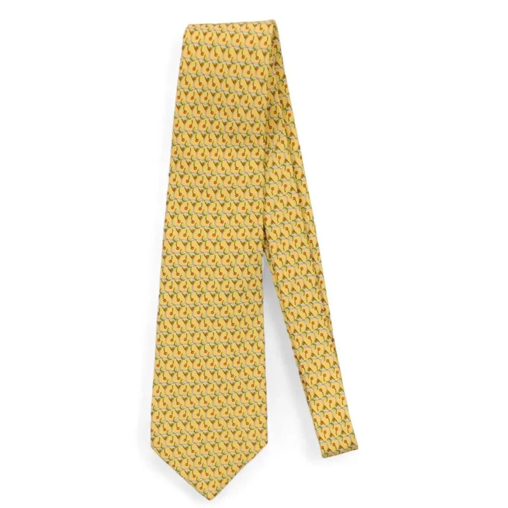 Salvatore Ferragamo Silk Neck Tie Yellow Cocktail Print Geometric Made Italy - Picture 5 of 9